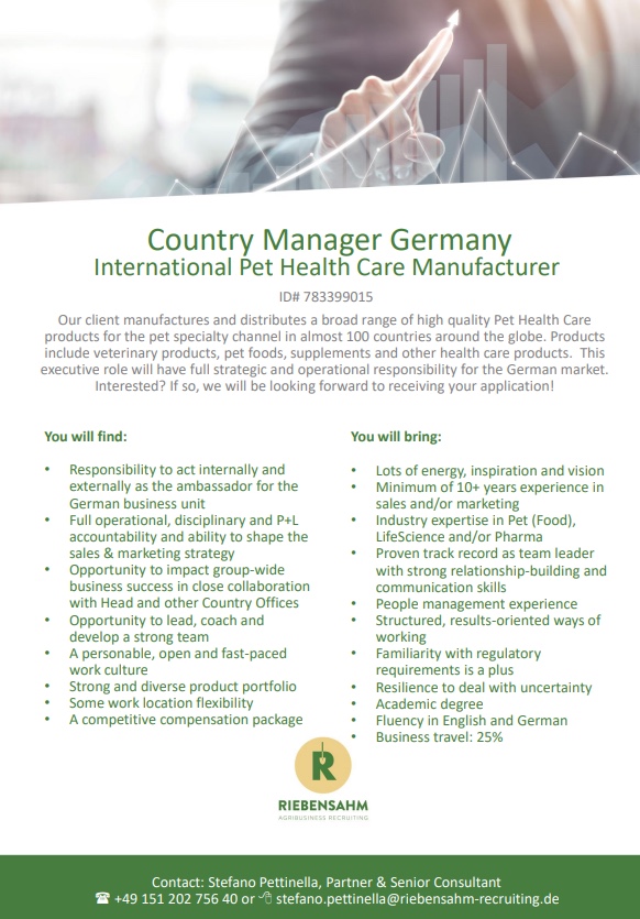 Country Manager Germany – International Pet Health Care Manufacturer