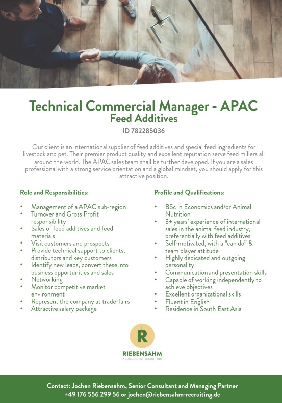 Technical Commercial Manager – APAC Feed Additives